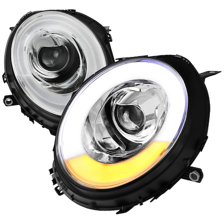 Spec-D Tuning 07-12 Mini Cooper Chrome Projector Headlights With Light Bar 2LHP-MINI06-V2-TM